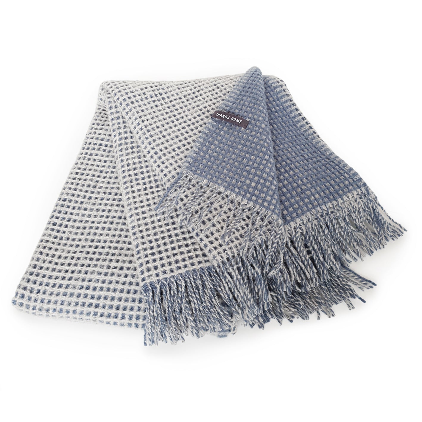 Vöfflur Ullarteppi blátt / beige