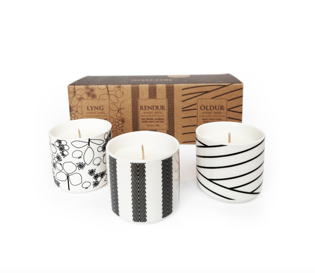 3 pk Gjafasett ilmkerti Lyng, Rendur, Öldur