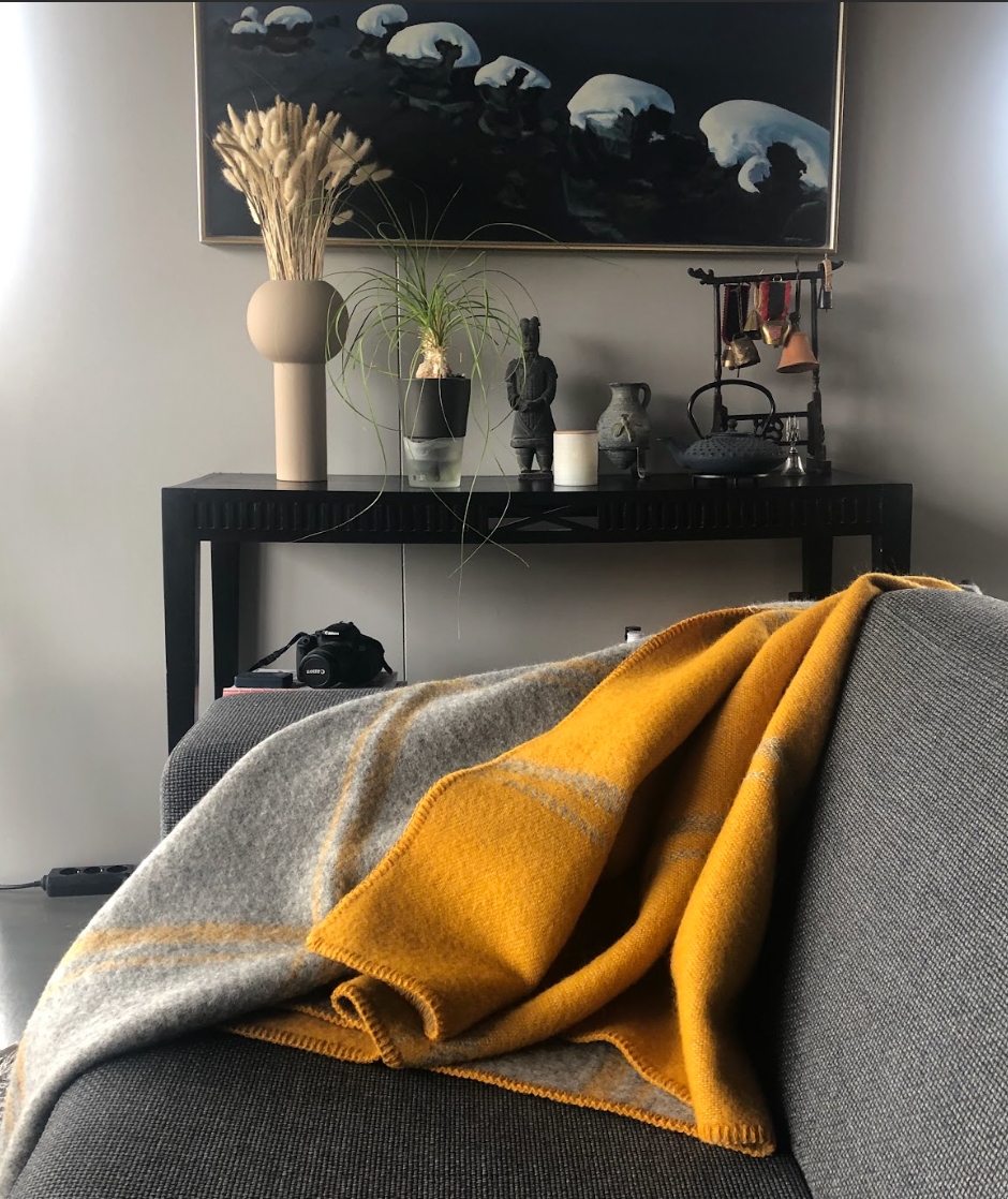 Bústaður Ullarteppi sinnepsgult / grátt