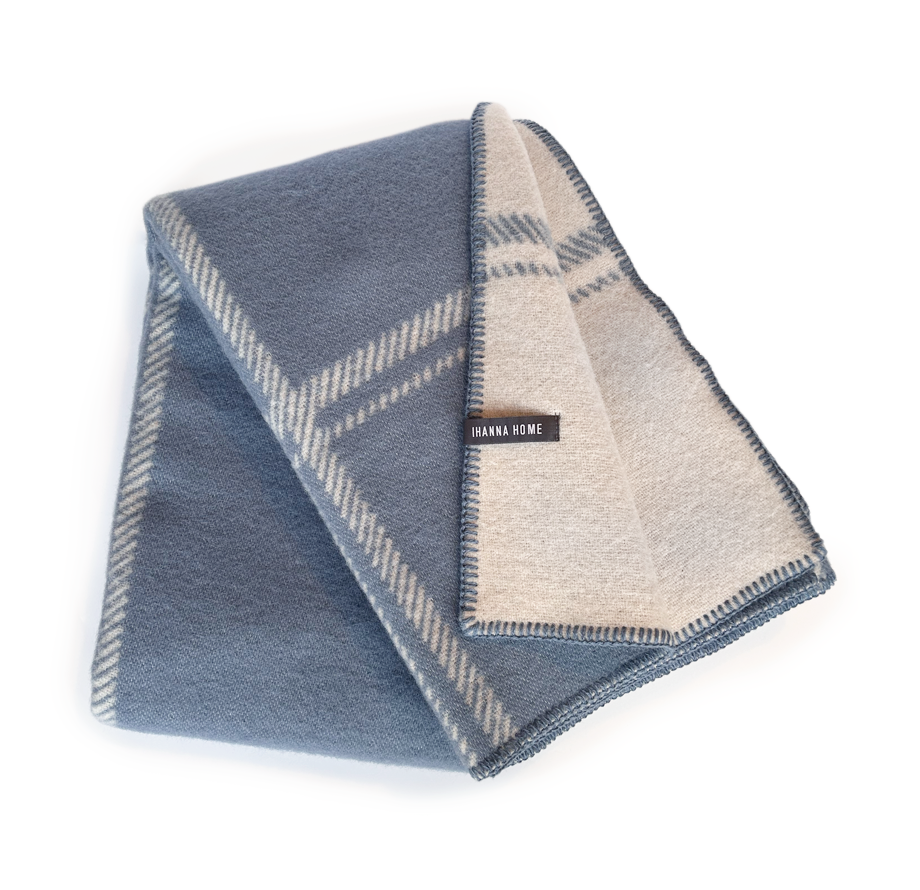 Bústaður Ullarteppi blátt / beige