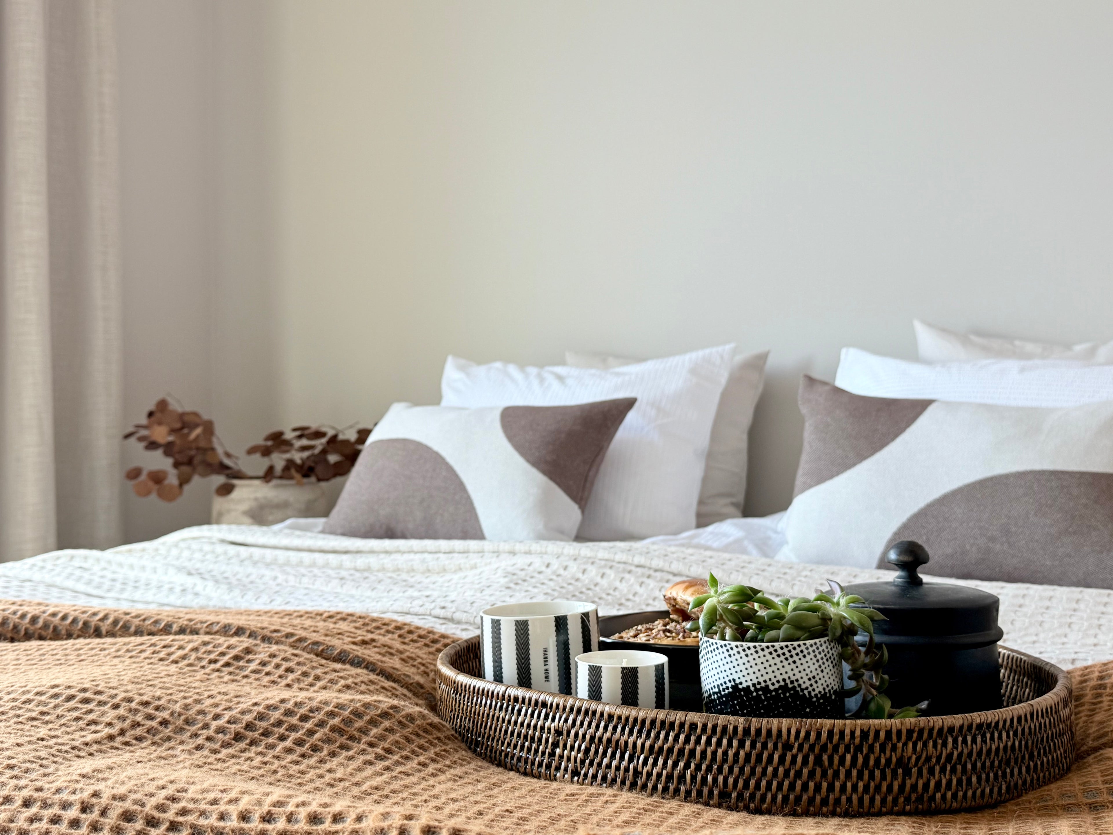 Vöfflur Ullarteppi blátt / beige